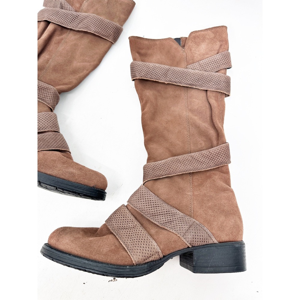 Miz Mooz Noland Boots 40 Brown Tall Suede Strappy Moto Boot - Picture 2 of 8